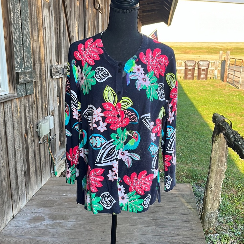 Petite X Large Crown & Ivy Floral Sweater Boho Colorful